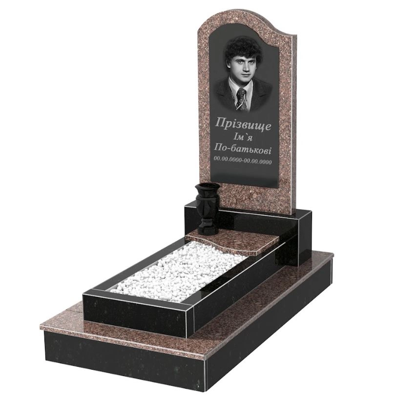 Основное Гранитный памятник высотой 100 см одинарный из гранита Токовский Коростышевский с волной резной к4-tok-kor-npf-80-40-05-011-L-ck