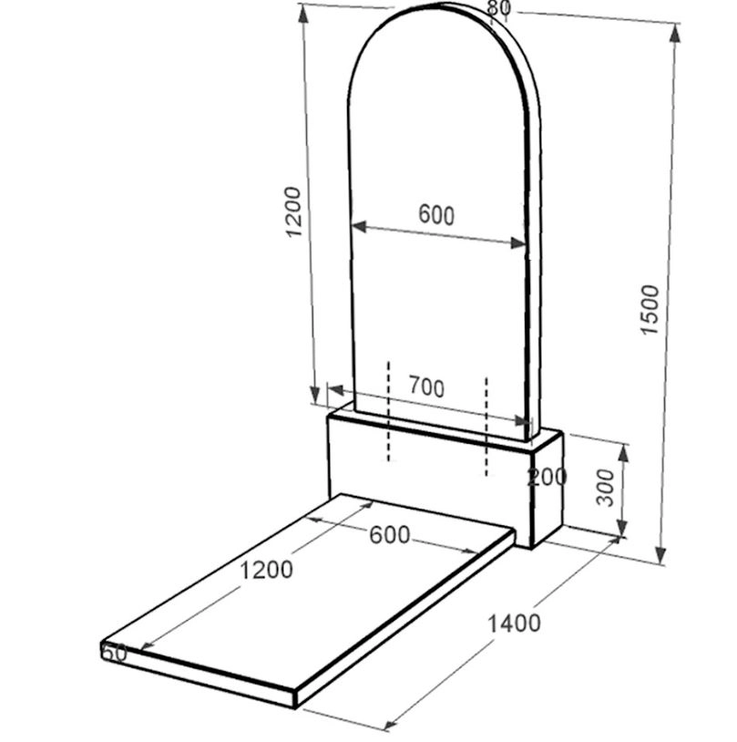 Розміри Гранітний пам'ятник на могилу для мужчини одинарний із чорного граніту Коростишів з полукруглою стелою к7-kor-npf-120-60-08-006
