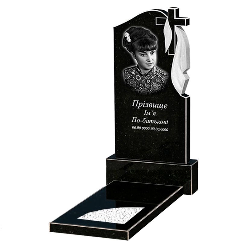 Основне Гранітний пам'ятник стела 100х50 см одинарний із чорного граніту Коростишів з вирізаним куточком к9-kor-npf-100-50-08-142-r