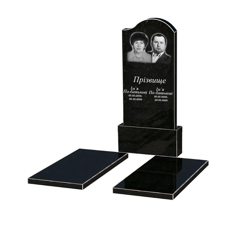 Основное Памятник из гранита с надгробной плитой двойной из черного гранита Коростышев с волной резной к17-kor-npf-120-60-08-011-r