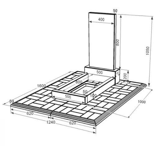 Размеры Гранитный памятник дочке одинарный из черного гранита Коростышев без резных работ к2-kor-pf-80-40-05-001-pbd1