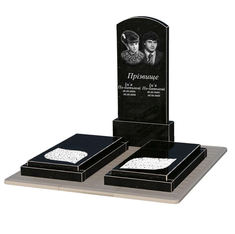 Основне Гранітний пам'ятник з листом різьблена робота подвійний із чорного граніту Коростишів Дуга 009 к22-kor-npf-120-60-08-009-pbd3