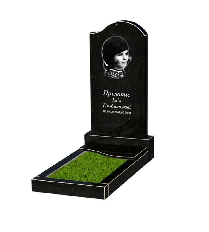 Основне Гранітний кам'яний надгробок габро одинарний із чорного граніту Коростишів з хвилею різьблений к5-kor-npf-100-50-08-011-r