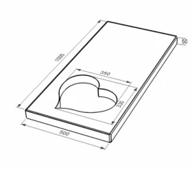 Размеры Надгробная плита для кладбища 1000x500x50 из Токовского гранита с полированными фасками серия Сердце правая pl-tok-pf-pt-100-50-05-SERCE-r