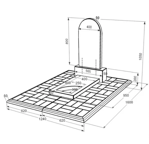 Размеры Каменное надгробие из гранита с вырезанным уголком одинарное из черного гранита Коростышев к9-kor-pf-80-40-05-006-pbd1