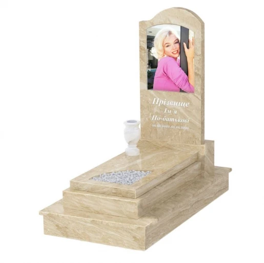 Мармурова плита на могилу для доньки одинарний з мармуру Дайна з вирізаним куточком к24-dan-pf-80-40-05-011-r-ck