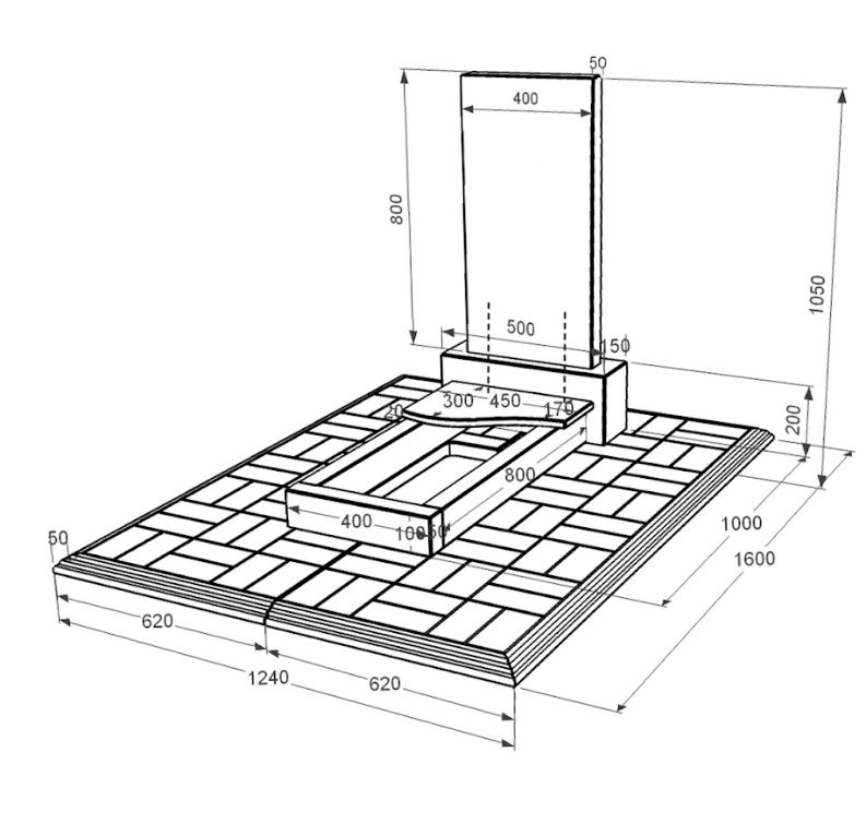 Розміри Гранітний надгробок прямокутний одинарний із чорного граніту Коростишів з хвилею різьблений к3-kor-pf-80-40-05-001-pbd1