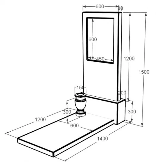 Розміри Мармуровий пам'ятник простий без різьблених робіт одинарний з мармуру Дайна к7-dan-pf-120-60-08-001