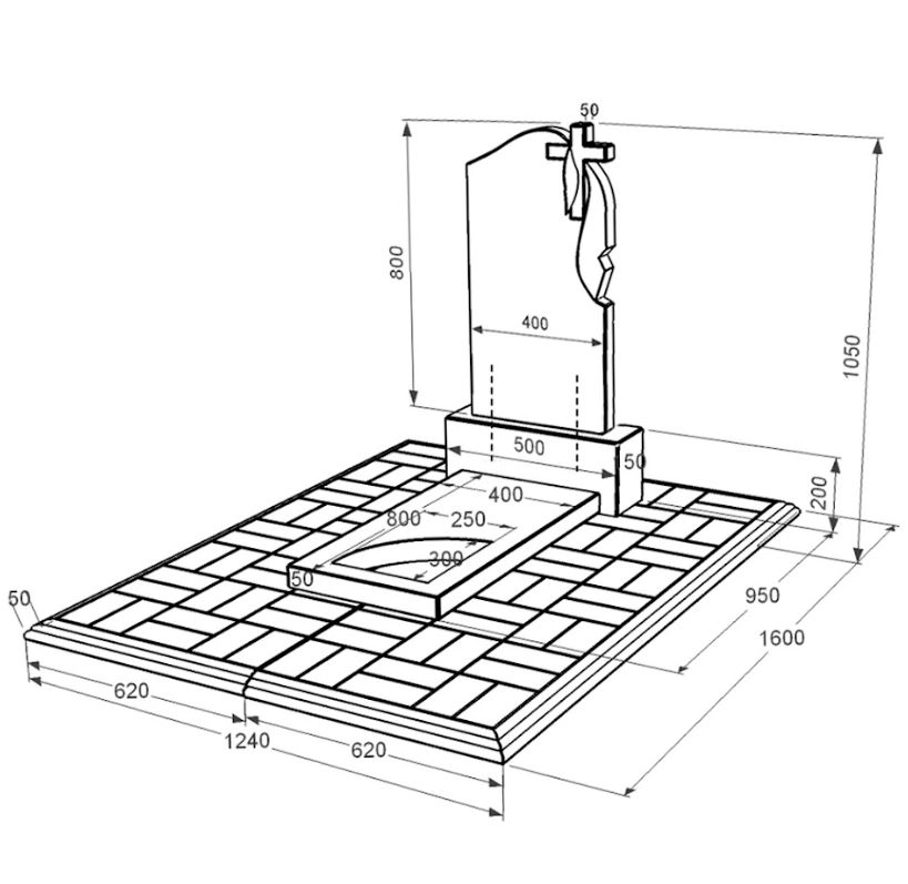 Размеры Памятник из гранита с вырезанным уголком одинарный из черного гранита Коростышев к9-kor-pf-80-40-05-142-r-pbd1