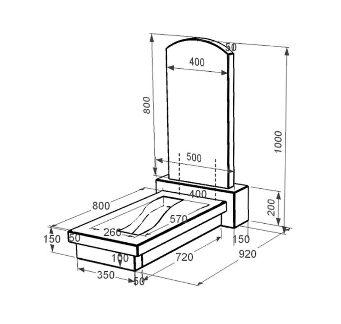 Розміри Гранітний пам'ятник з декоруванням штучним газаном одинарний із чорного граніту Коростишів з вирізаною смугою к23-kor-pf-80-40-08-009