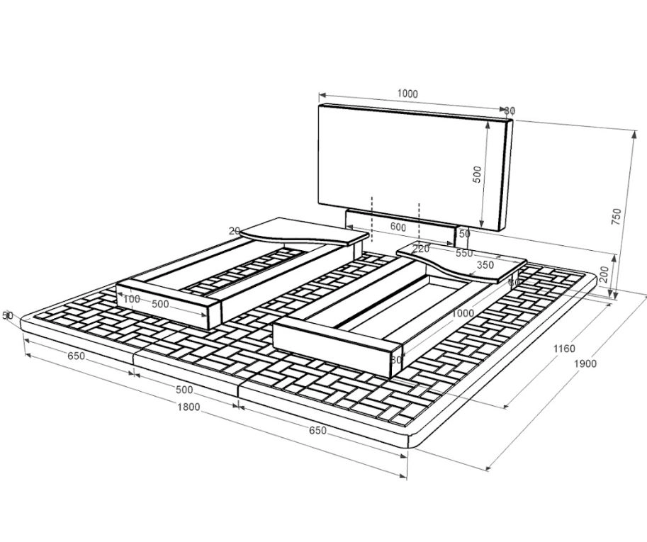 Размеры Гранитная плита на могилу горизонтальный двойной из черного гранита Коростышев с волной резной к15-kor-pf-50-100-08-001-pbd2