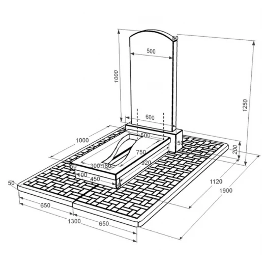 Размеры Гранитная плита на могилу девушкам одинарная с вырезанной полосой из черного гранита Коростышев Дуга 009 к23-kor-npf-100-50-08-009-pbd2