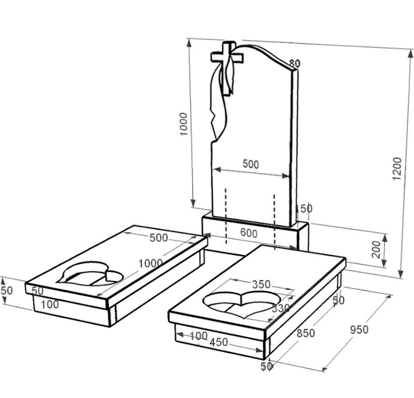 Размеры Гранитный памятник на двоих из черного гранита Коростышев с сердцем резная работа к20-kor-npf-100-50-08-142