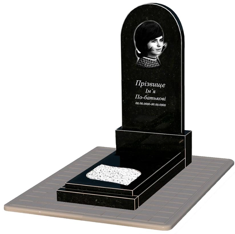 Основне Гранітний пам'ятник для жінок одинарний із чорного граніту Коростишів з листом різьблена робота к13-kor-npf-120-60-08-006-pbd3