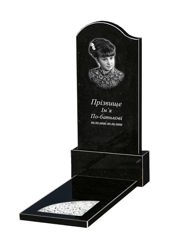 Основне Гранітний пам'ятник стела 120х60 см одинарний із чорного граніту Коростишів з хвилею різьблений з куточком к9-kor-npf-120-60-08-011