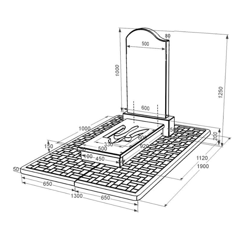 Розміри Гранітний пам'ятник з Тризубом резним одинарний із чорного граніту Коростишів к8-kor-pf-100-50-08-011-l-pbd2