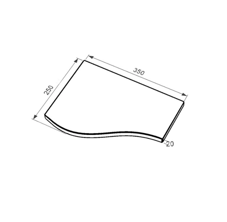 Розміри Плита на квітник могили 350x250x20 Хвиля одинарна коротка з полірованими фасками з Токівського граніту ліва pnk-tok-pf-35-25-02-l