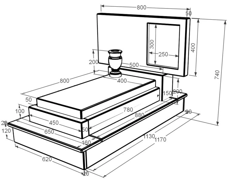 Размеры Мраморный памятник маленький одинарный из белого мрамора Волокас без резных работ к12-vol-pf-40-80-05-001-ck