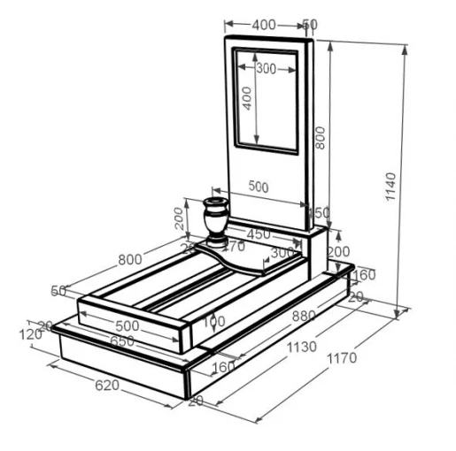 Размеры Мраморный памятник женский одинарный из белого мрамора Волокас с волной резной к5-vol-pf-80-40-05-001-ck