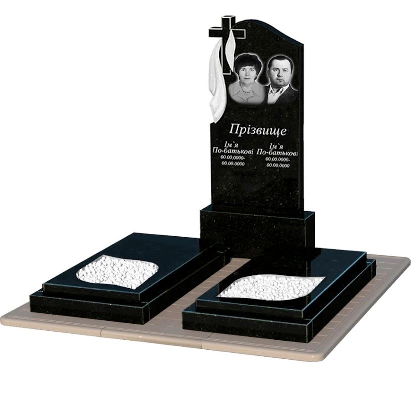 Основное Памятник из гранита высокий двойной из черного гранита Коростышев с листом резная работа к22-kor-pf-120-60-08-142-pbd3