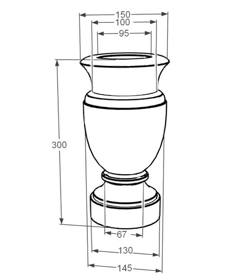 Размеры Ваза на кладбище большая высотой 30 см из белого мрамора Волокас vz-vol-30-15