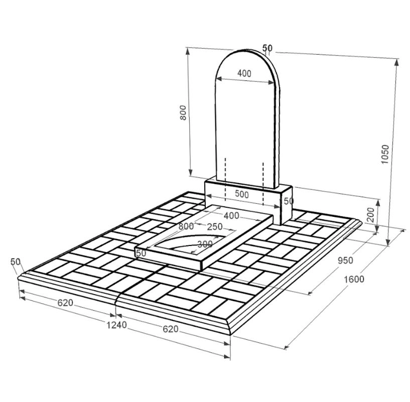Розміри Гранітний камінь на могилу чорний Коростишев одинарний з вирізаним куточком к9-kor-npf-80-40-05-006-pbd1