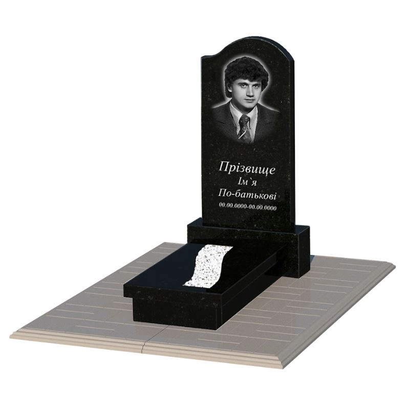 Основне Надгробок на могилу із граніту з вирізаною смугою одинарний із чорного граніту Коростишів з хвилею різьблений к23-kor-pf-80-40-08-011-r-pbd1