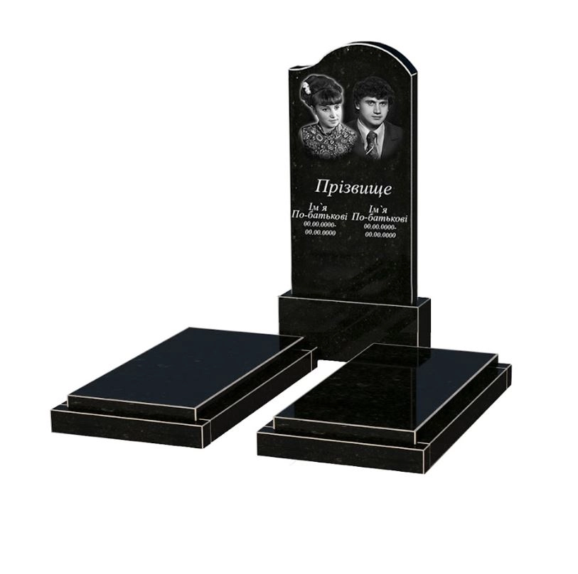 Основное Гранитный памятник элитный двойной из черного гранита Коростышев с волной резной к21-kor-npf-120-60-08-011-r