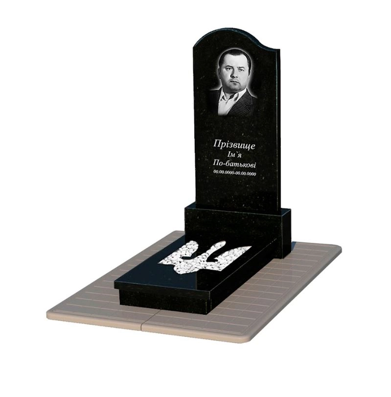 Основное Памятник на кладбище из гранита с Трезубом резным одинарный из черного гранита Коростышев к8-kor-pf-120-60-08-011-l-pbd3