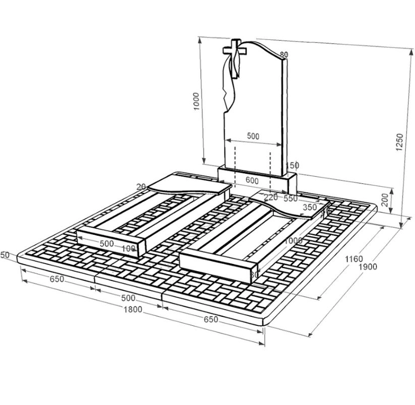 Размеры Памятник из гранита черного цвета двойной из черного гранита Коростышев с волной резной к15-kor-pf-100-50-08-142-pbd2