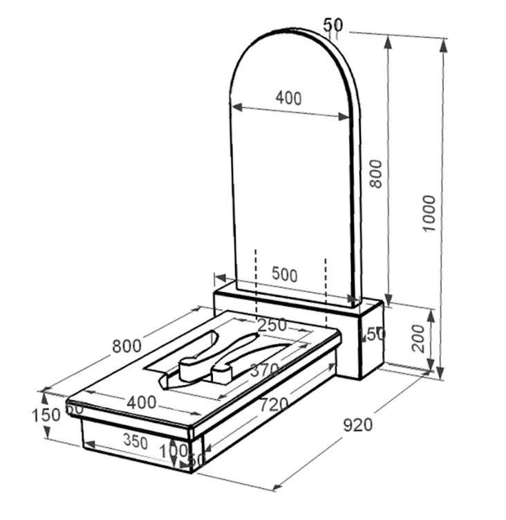 Розміри Гранітний пам'ятник з Тризубом вирізаним одинарний із чорного граніту Коростишів к8-kor-pf-80-40-08-006