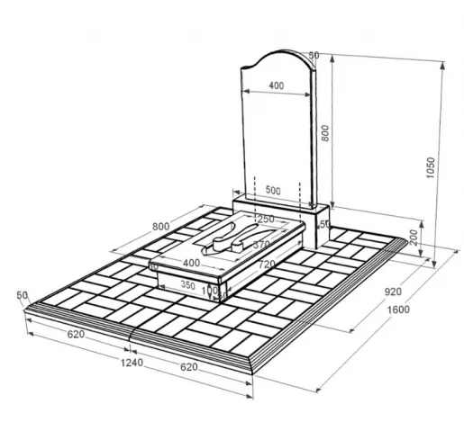 Розміри Пам'ятник на цвинтар з граніту з Тризубом вирізаним одинарний із чорного граніту Коростишів к8-kor-npf-80-40-08-011-r-pbd1