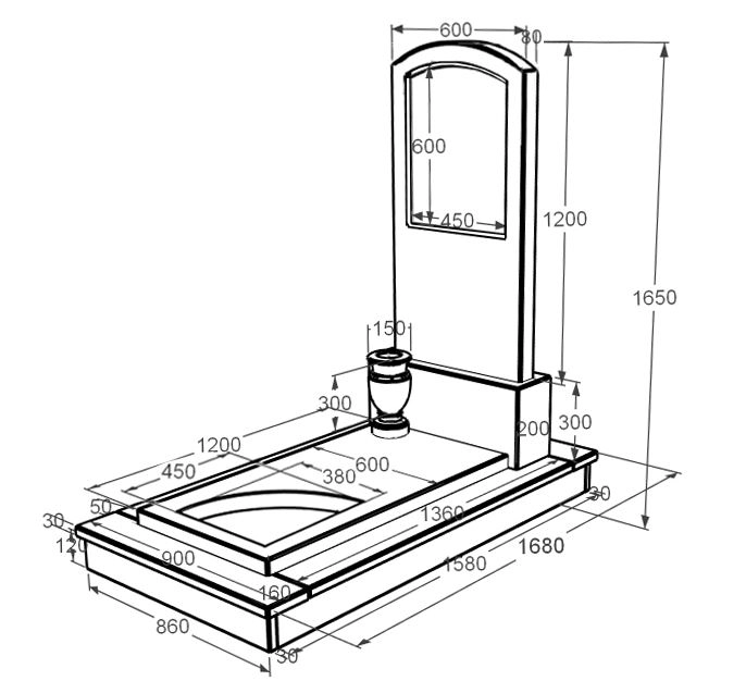 Розміри Мармуровий пам'ятник з вертикальним рівнем встановлення стели одинарний з мармуру Дайна з вирізаним куточком к9-dan-pf-120-60-08-009-ck