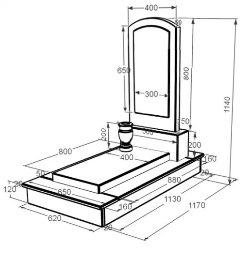 Размеры Гранитный памятник с цоколем одинарный из гранита Токовский Коростышевский с дугой резной к7-tor-kor-pf-80-40-05-009-ck