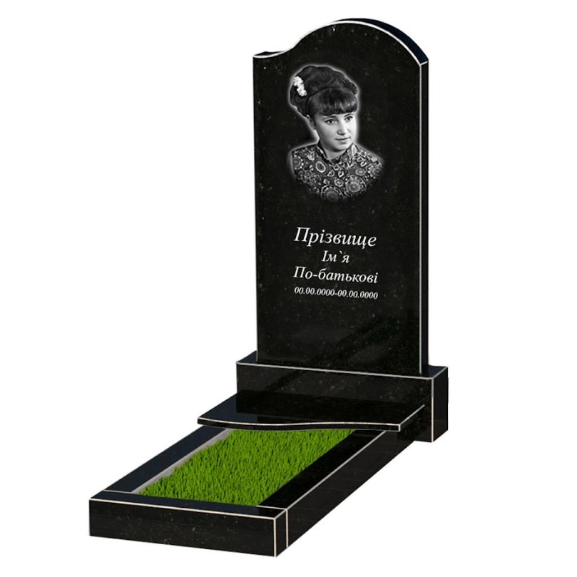 Основное Гранитный памятник дочке одинарный из черного гранита Коростышев с волной резной к3-kor-npf-100-50-08-011-r