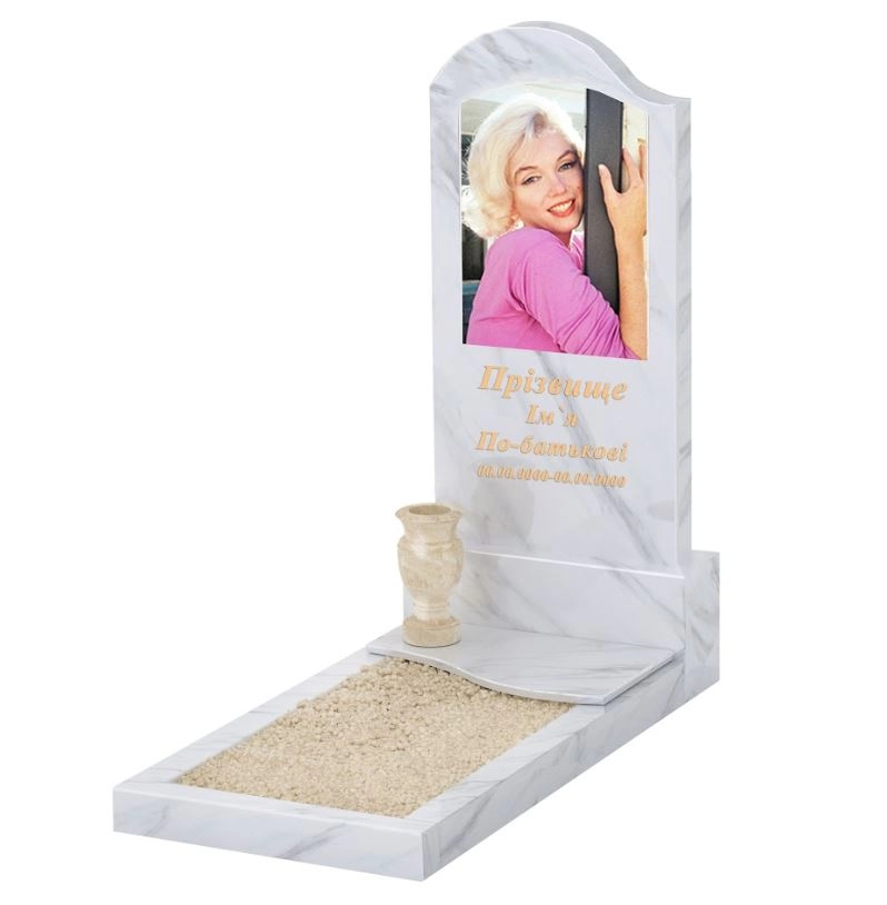 Основне Пам'ятник на могилу із мармуру фігурний різьблений одинарний з білого мармуру Волокас к5-vol-pf-120-60-08-011-l