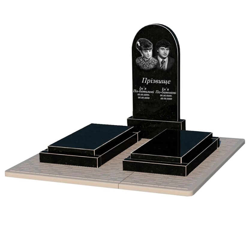 Основне Гранітний пам'ятник із чорного граніту Коростишів подвійний з полукруглою стелою к21-kor-npf-100-50-08-006-pbd2