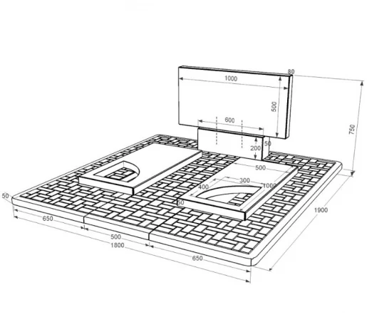 Гранітний камінь на могилу з вирізаним куточком подвійний із чорного граніту Коростишів к18-kor-pf-50-100-08-001-pbd2
