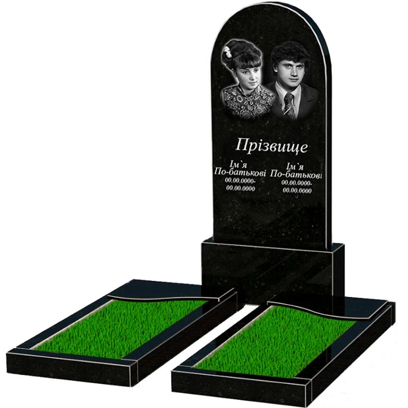 Основне Гранітний пам'ятник виробництво Україна подвійний із чорного граніту Коростишів з хвилею різьблений к16-kor-npf-120-60-08-006