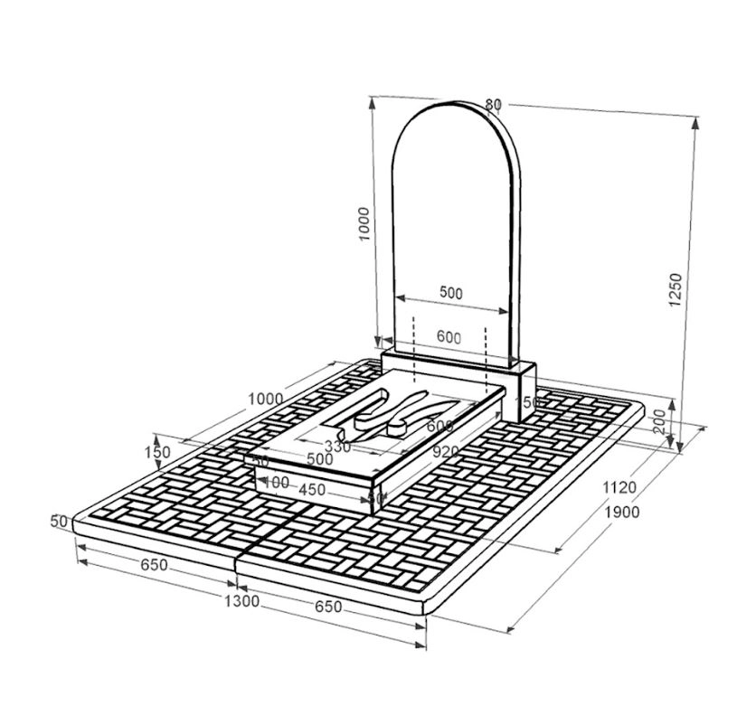 Розміри Гранітний пам'ятник з декоруванням білою галькою одинарний із чорного граніту Коростишів з Тризубом вирізаним к8-kor-npf-100-50-08-006-pbd2