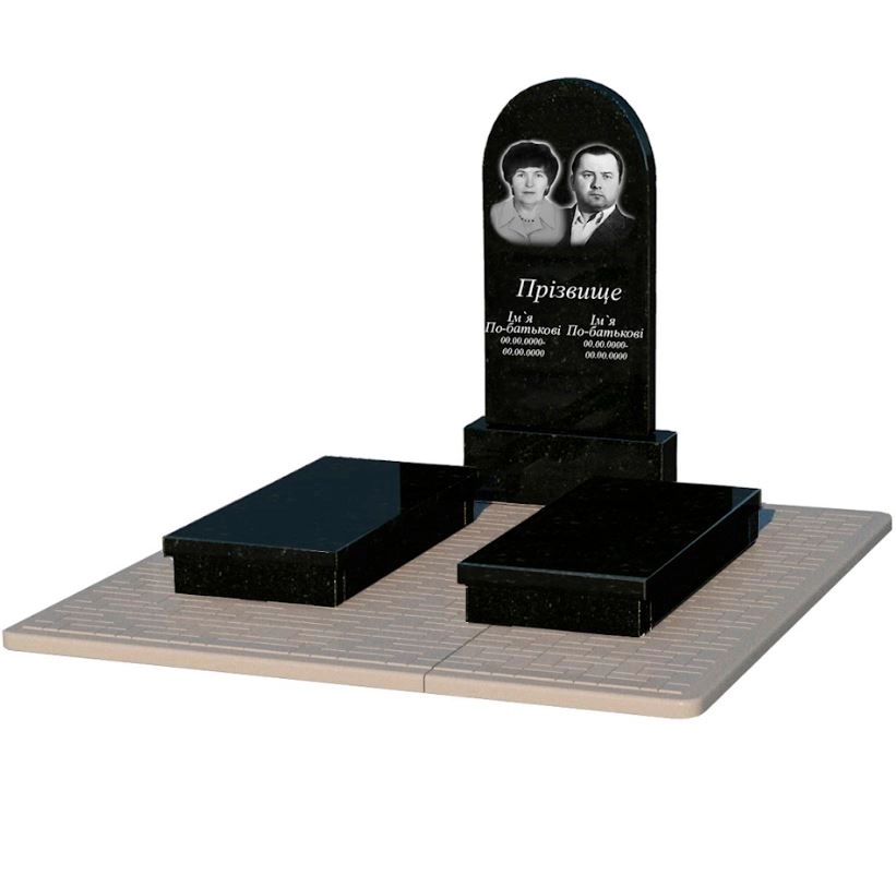 Основне Гранітний пам'ятник з повним поліруванням сторін подвійний із чорного граніту Коростишів з полукруглою стелою к19-kor-pf-100-50-08-006-pbd2