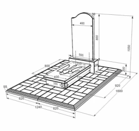 Розміри Гранітний пам'ятник з Тризубом вирізаним одинарний із чорного граніту Коростишів к8-kor-pf-80-40-08-011-r-pbd1