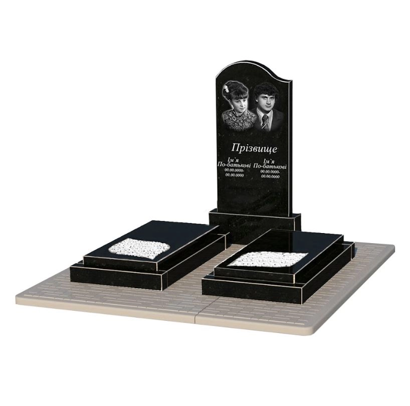 Основное Памятник на могилу из гранита с листом резная работа двойной из черного гранита Коростышев к22-kor-npf-100-50-08-011-l-pbd2