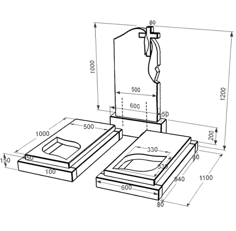 Размеры Гранитный памятник супругам двойной из черного гранита Коростышев с листом резная работа к22-kor-npf-100-50-08-142-r