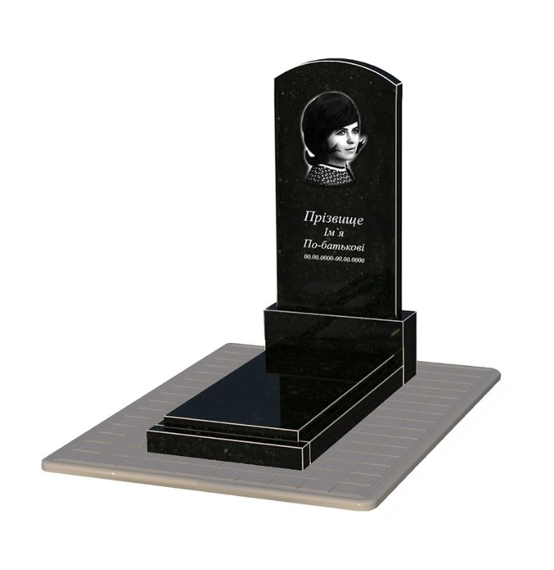 Основное Гранитный памятник длиной 145 см одинарный с дугой резной из черного гранита Коростышев Дуга 009 к12-kor-npf-120-60-08-009-pbd3