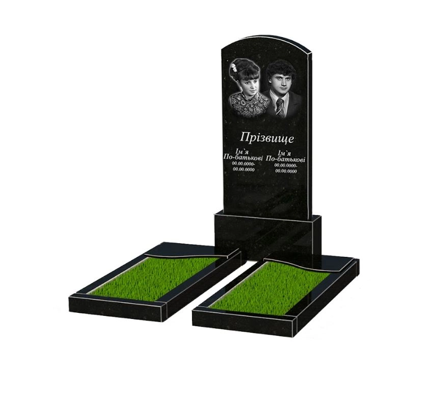 Основне Гранітний пам'ятник із чорною стелею подвійний із чорного граніту Коростишів із хвилею різьблений к16-kor-npf-120-60-08-009