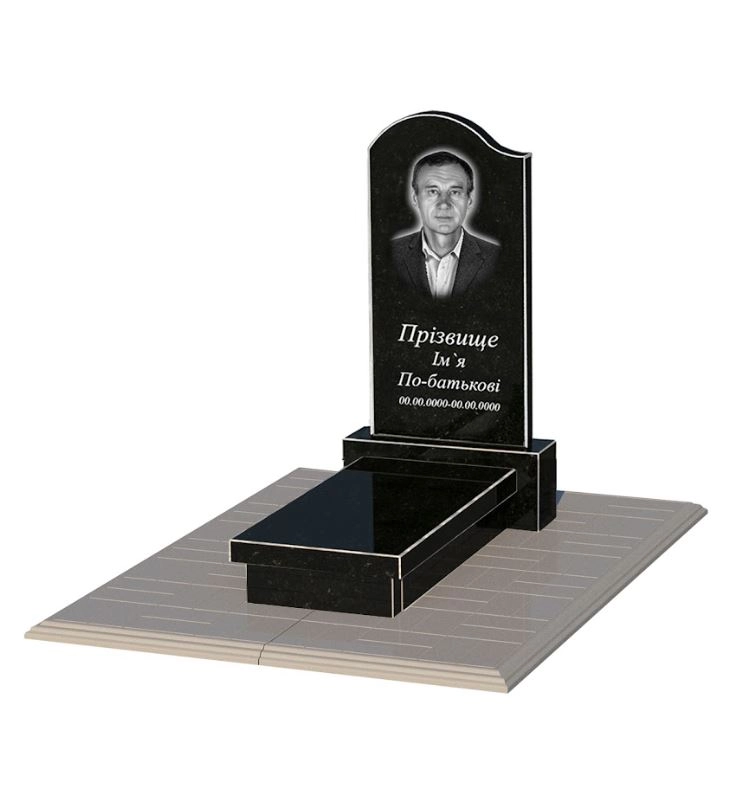 Основне Гранітний камінь на могилу фігурний одинарний із чорного граніту Коростишів з хвилею різьблений к12-kor-npf-80-40-05-011-l-pbd1