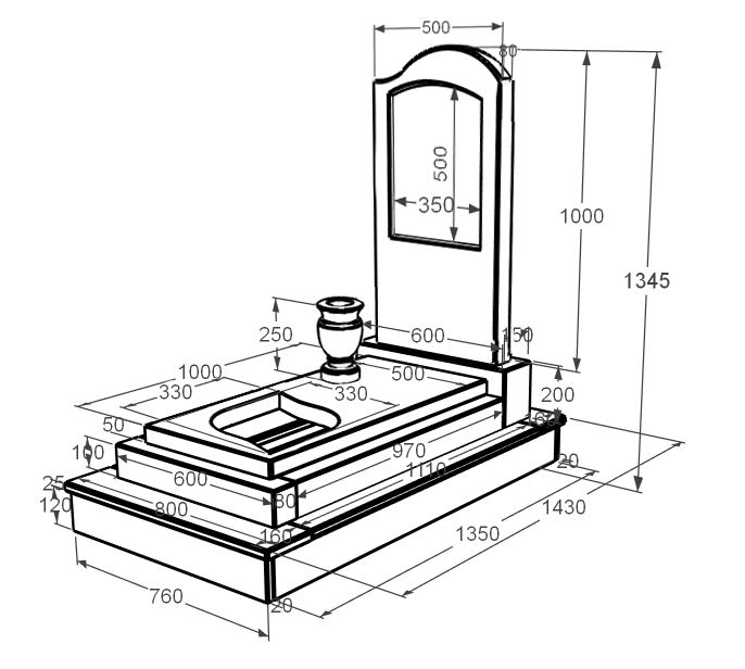 Розміри Пам'ятник на могилу із мармуру з повним поліруванням сторін з мармуру Дайна з листом різьблена робота к13-dan-pf-100-50-08-011-r-ck