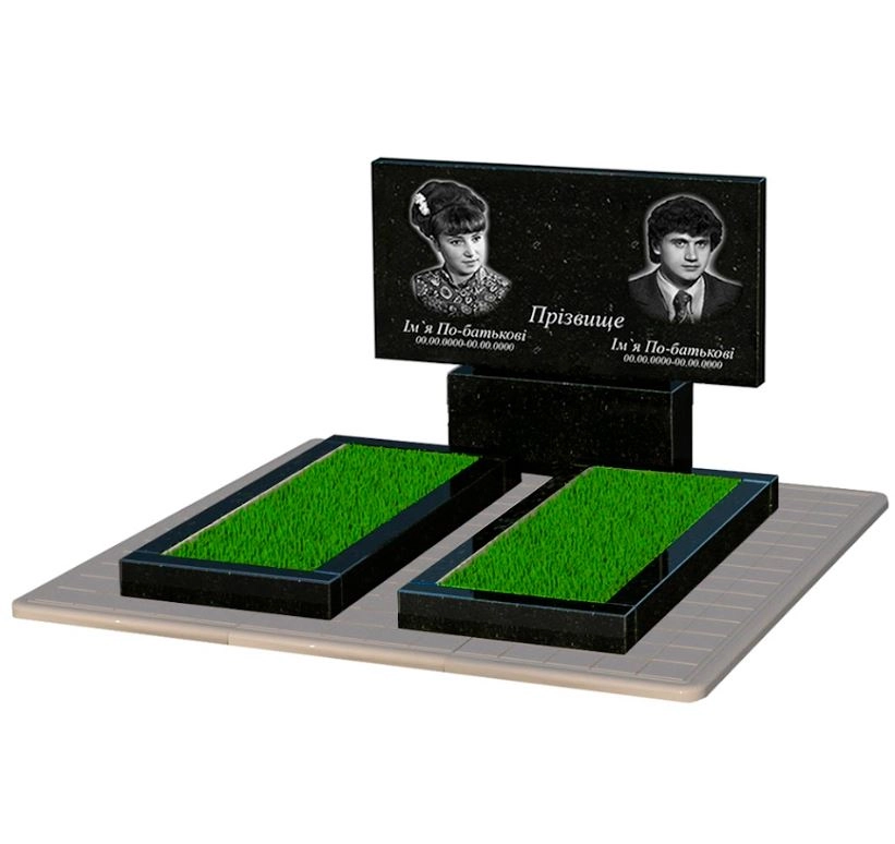 Основне Гранітний пам'ятник висотою 90 см подвійний із чорного граніту Коростишів без різьблених робіт к14-kor-pf-60-120-08-001-pbd3