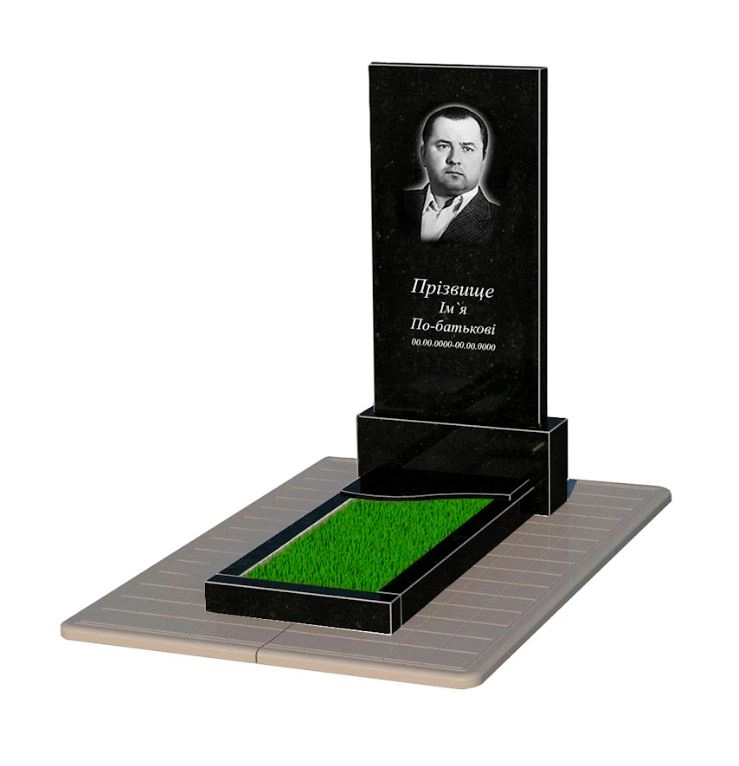 Основное Гранитный памятник на могилу прямоугольной формы одинарный из черного гранита Коростышев с волной резной к4-kor-npf-120-60-08-001-pbd3